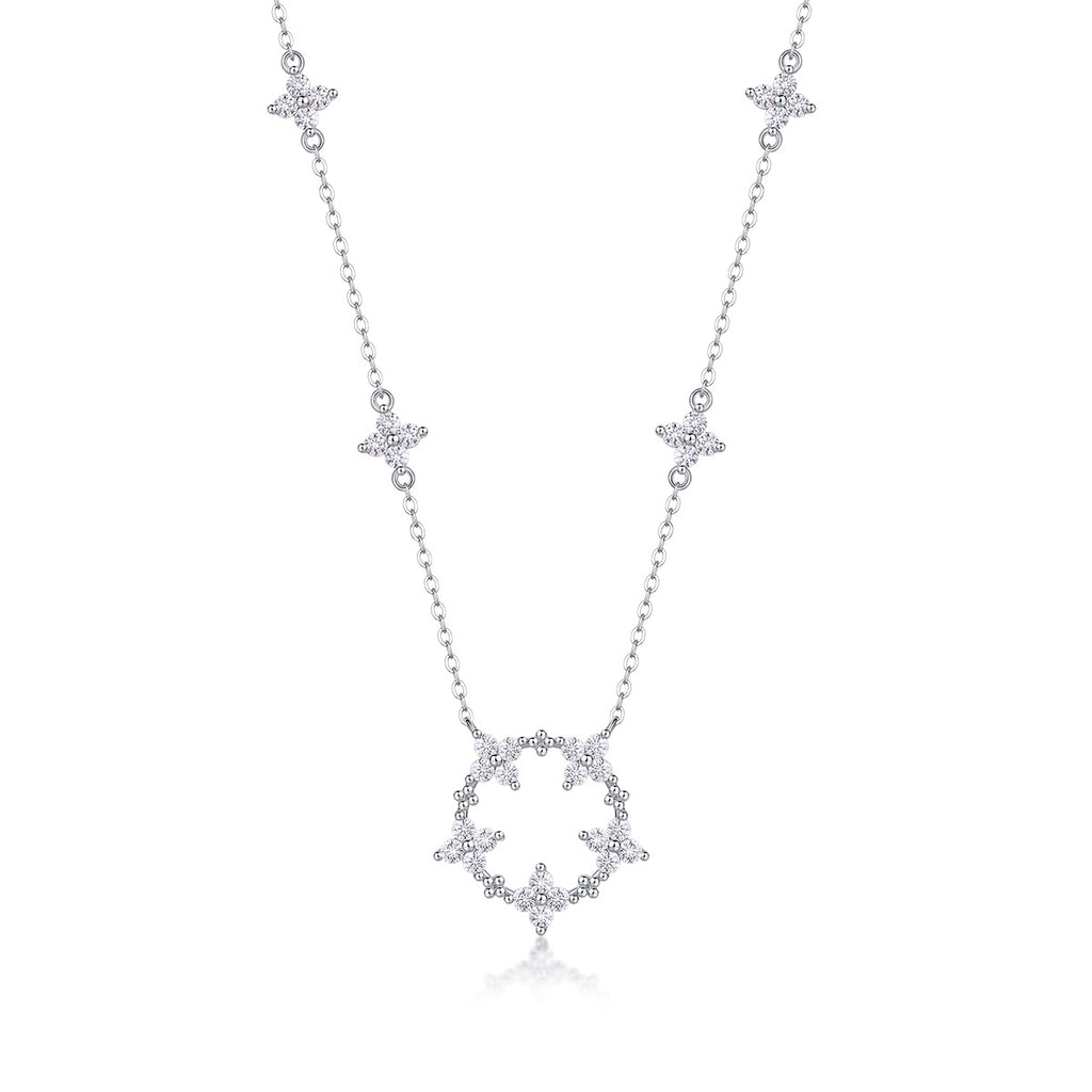 Sterling Silver Moissanite Geometric Pendant Necklace