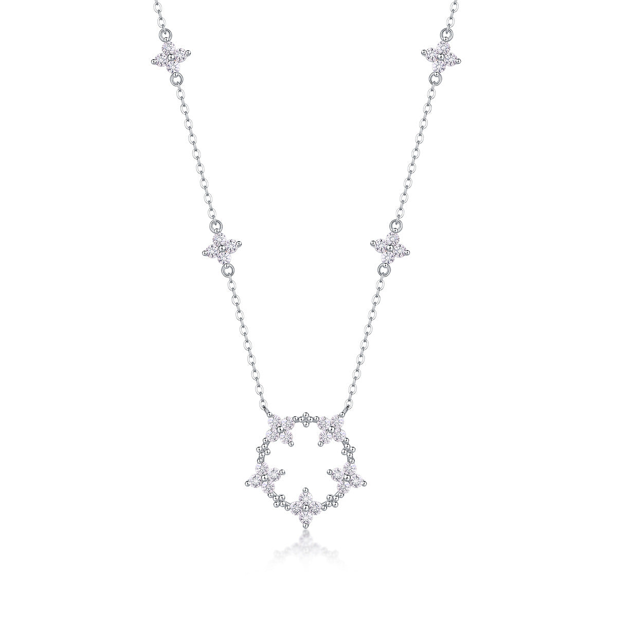 Sterling Silver Moissanite Geometric Pendant Necklace