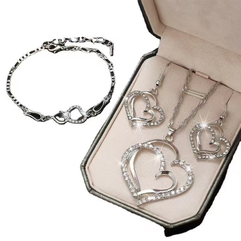 Double Heart Alloy Jewelry Set