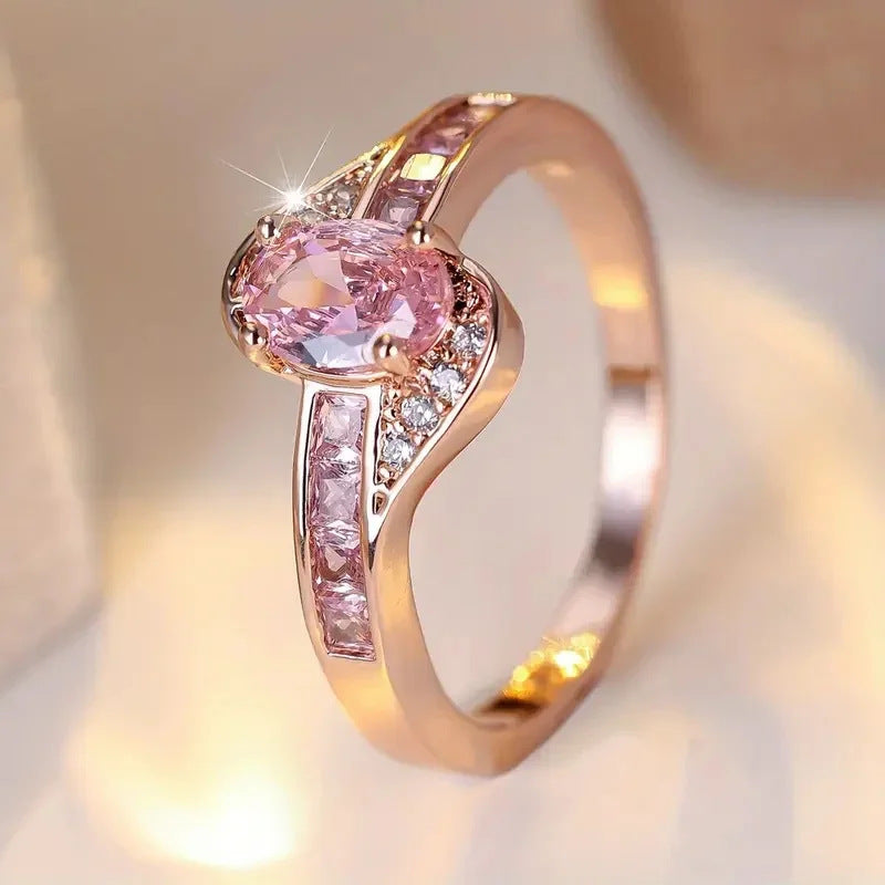 Pink Quartz Oval Diamond Ring