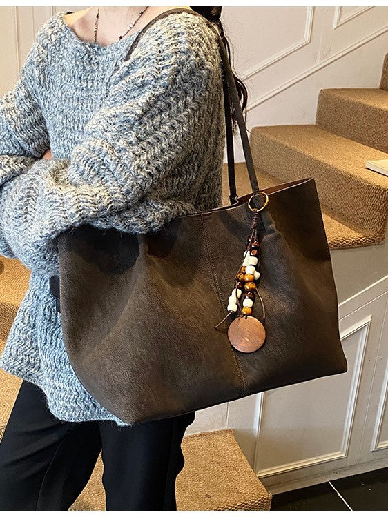 Womens Solid Color PU Leather Tote Bag