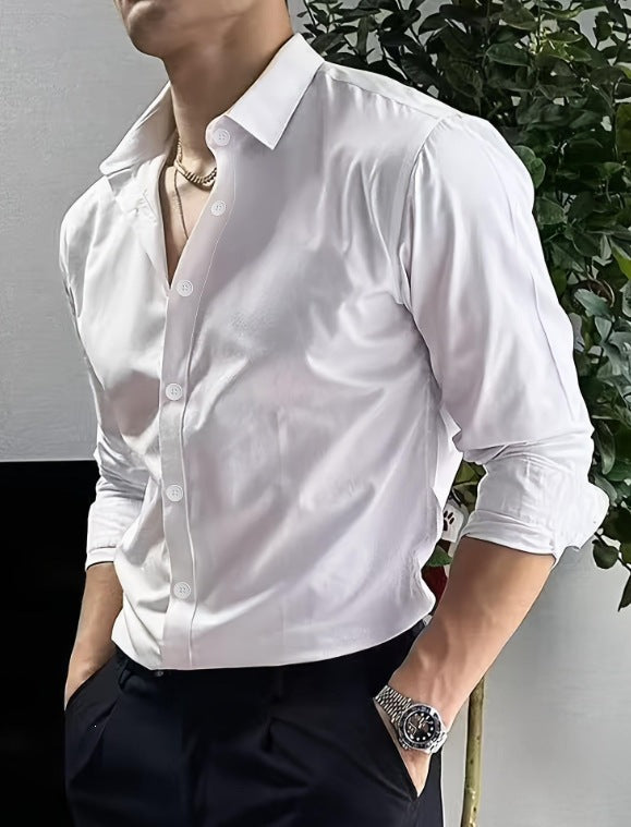 Digital Print Long-Sleeve Men's Slim-Fit Casual Shirt