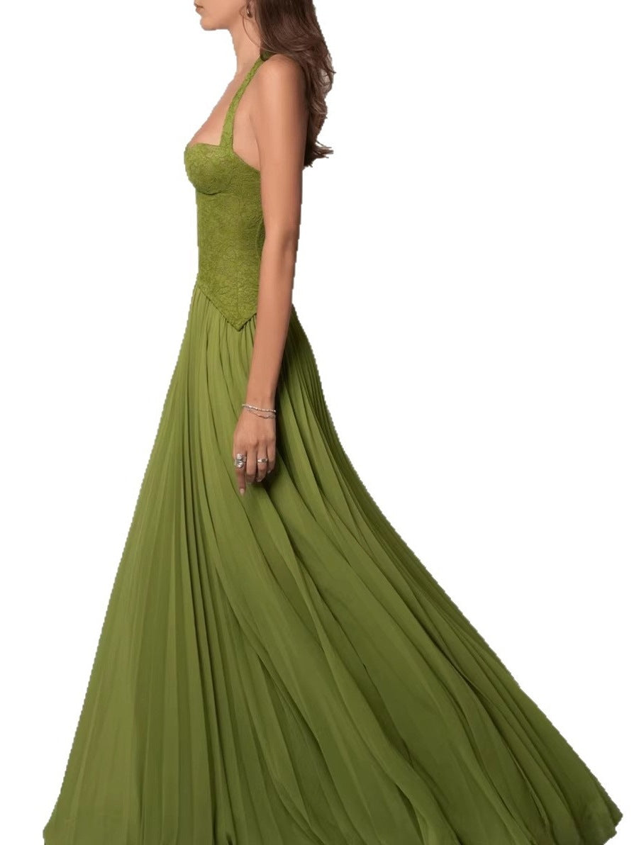 Halter Neck Pleated Backless Dress