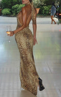 Floral Print Halterneck Backless Dress