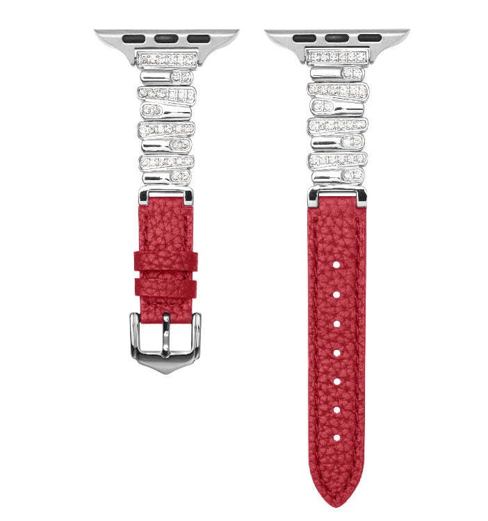 Irregular Diamond-Encrusted Leather Strap for Apple Watch Series 1-11