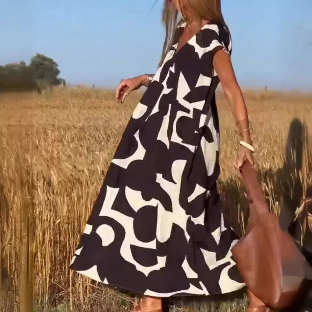 Women's Summer V-Neck Sleeveless A-Line Long Dress
