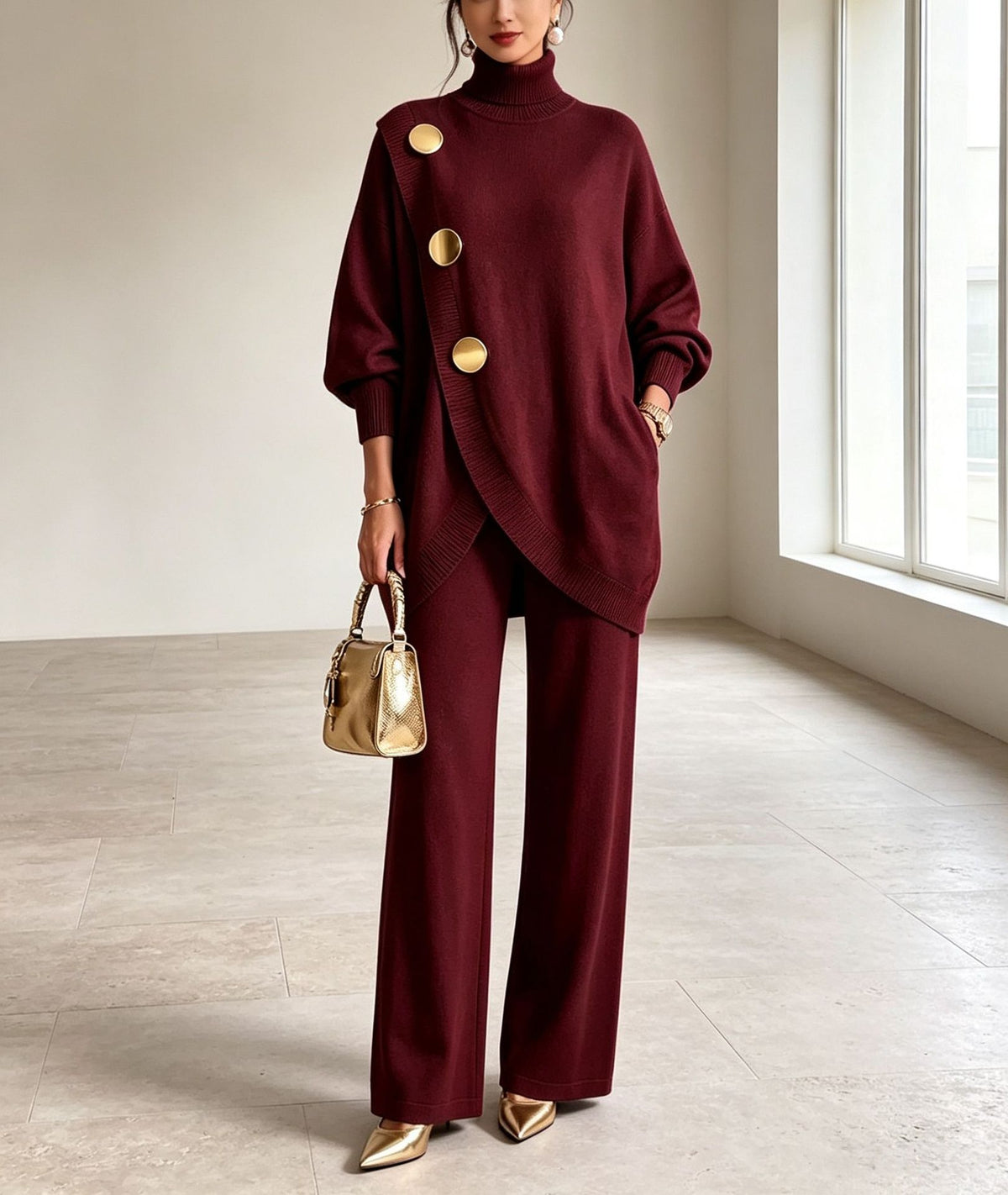 Womens High Neck Knit Two Piece Set