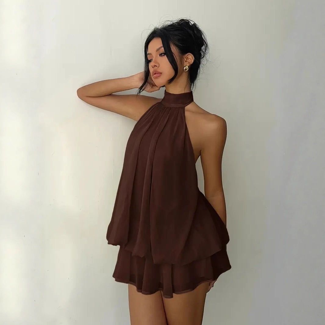 Halter Neck Backless Tie Waist Dress