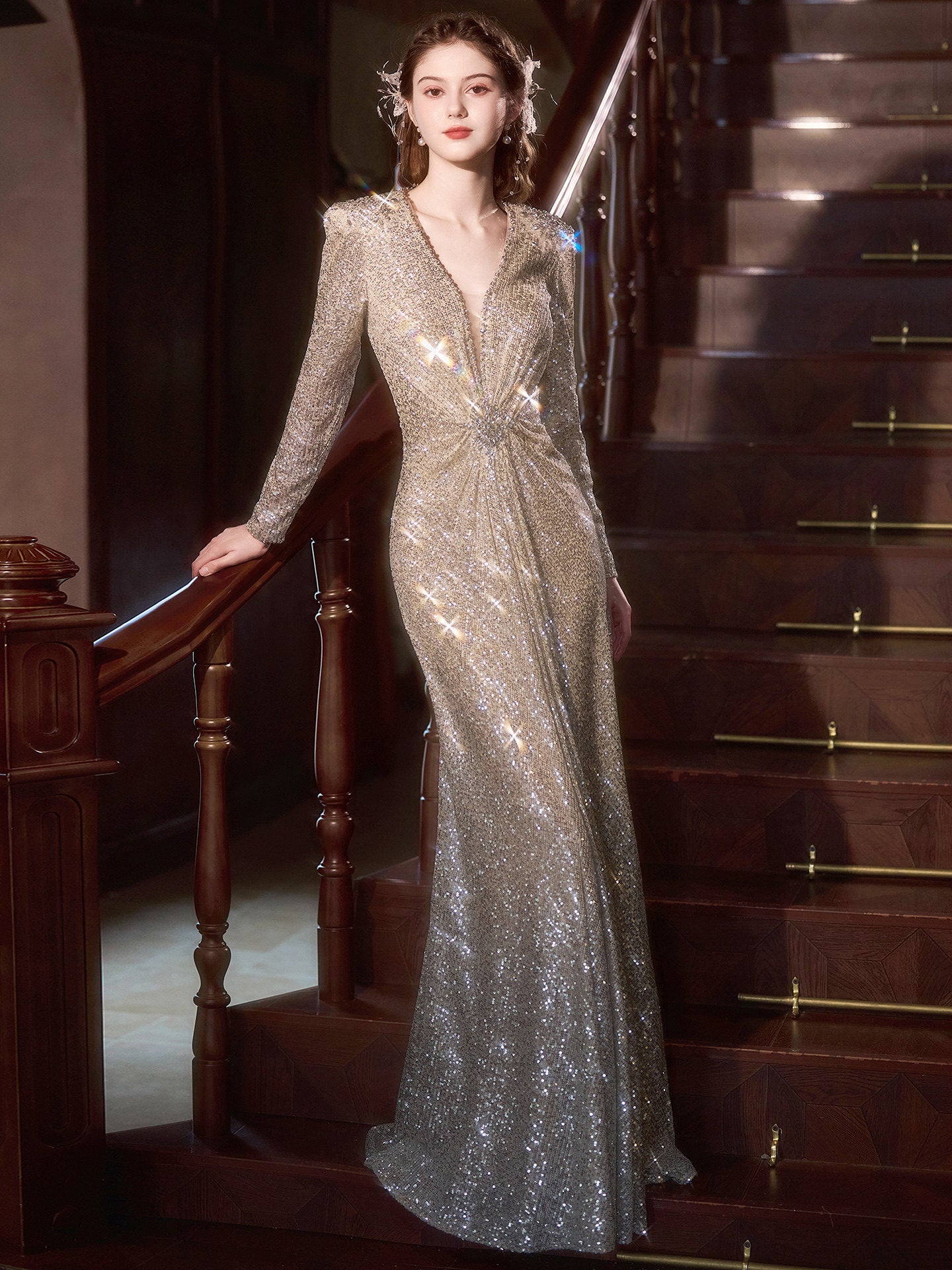 Heavy-embellished evening gown