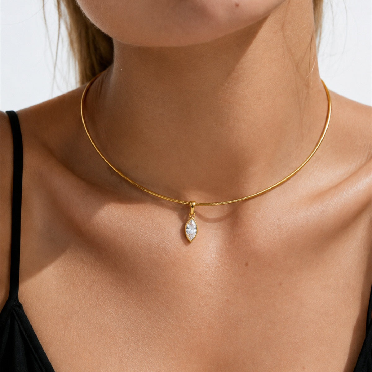 Geometric Stainless Steel Necklace with Zircon Pendant
