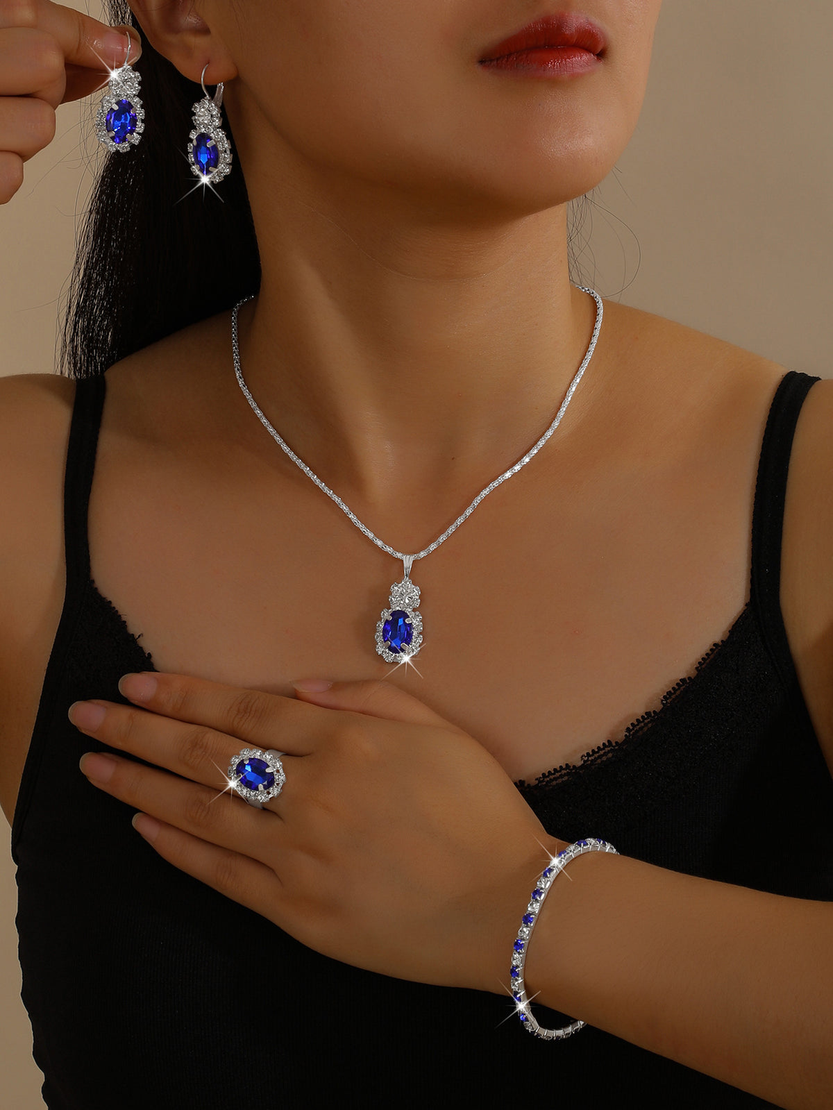 Water Drop Rhinestone Jewelry 4-Piece Set