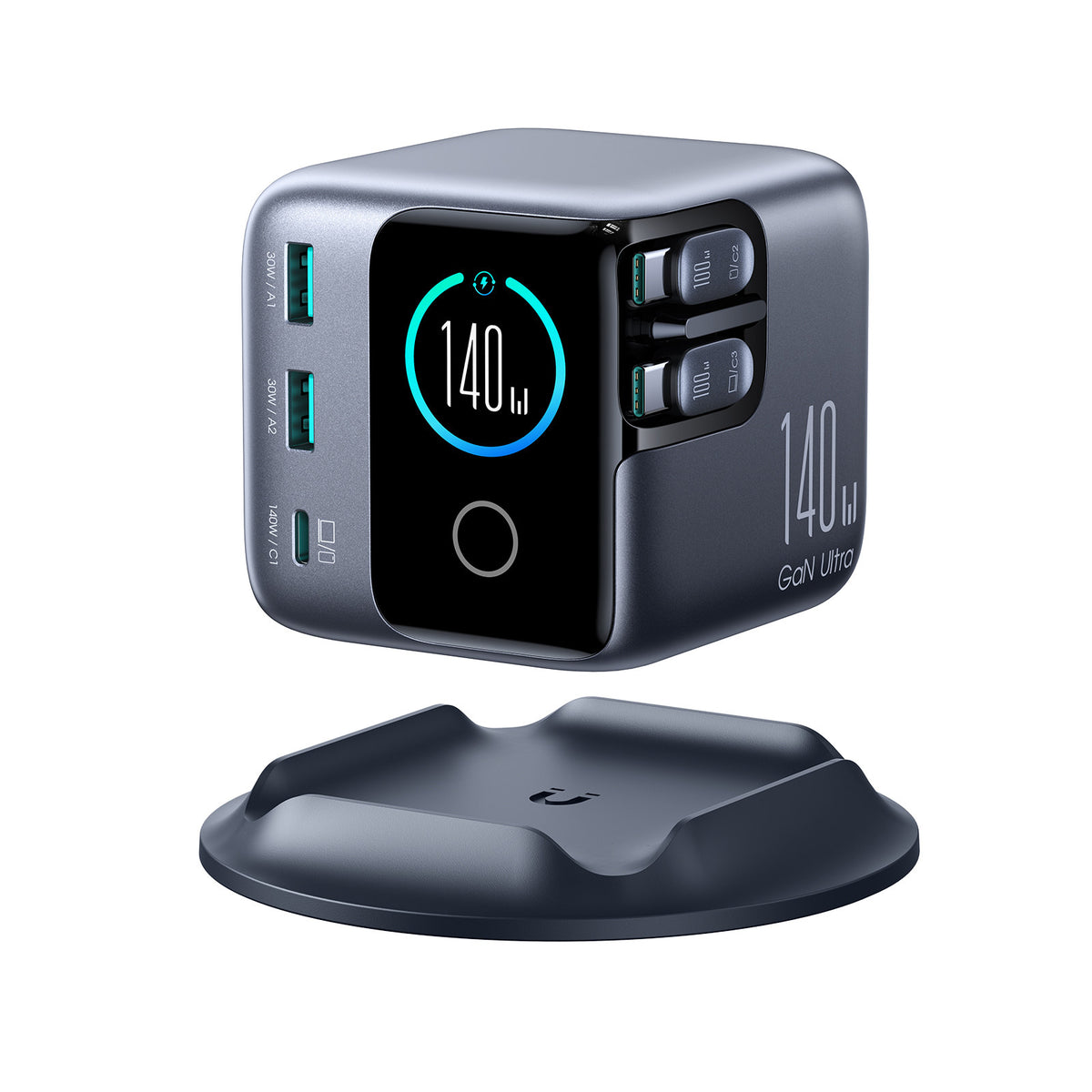 Multi-Port Desktop Charging Station with Retractable Cable