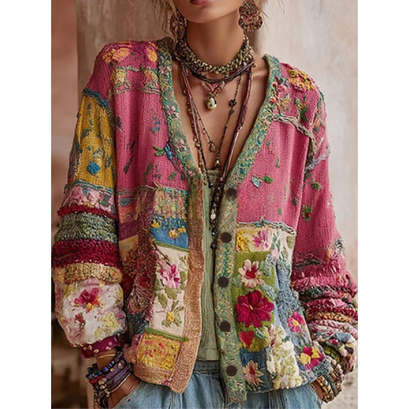 Women's 3D Floral V-Neck Knit Dress