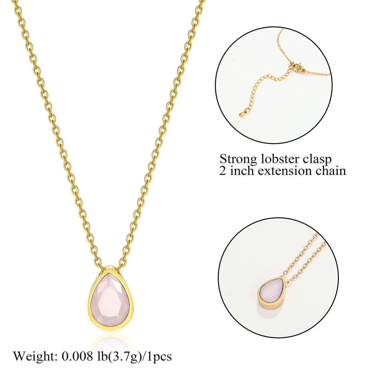 Water Drop Zircon Gold Plated Necklace with Adjustable Chain