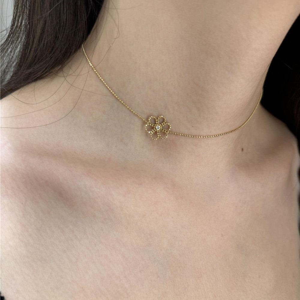 Floral Choker Necklace with Golden Pendant