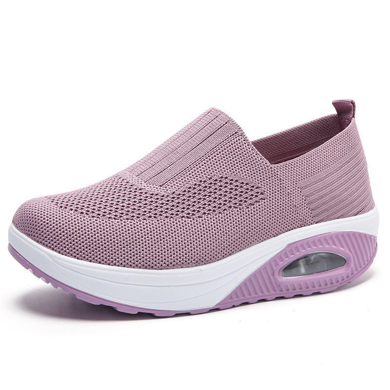 Women Breathable Fly-Knit Slip-On Rocking Shoes with Air Cushion