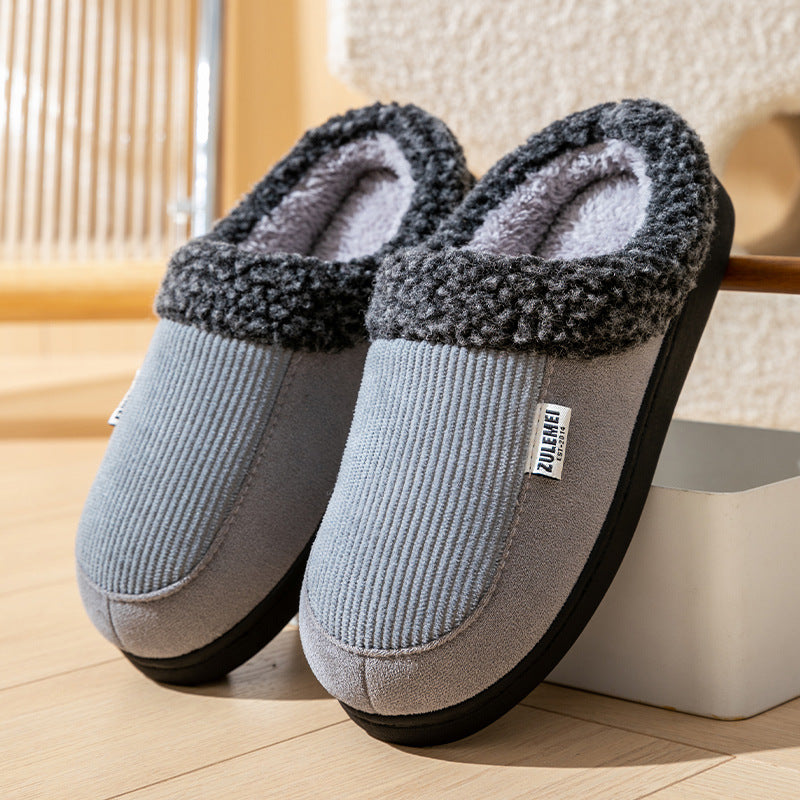 Men's winter warm fleece anti-slip soft-soled cotton slippers