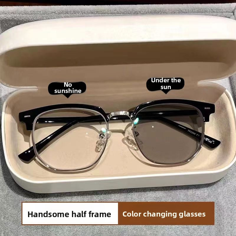 Retro Half-Frame Glasses with Anti-Blue Light Lenses