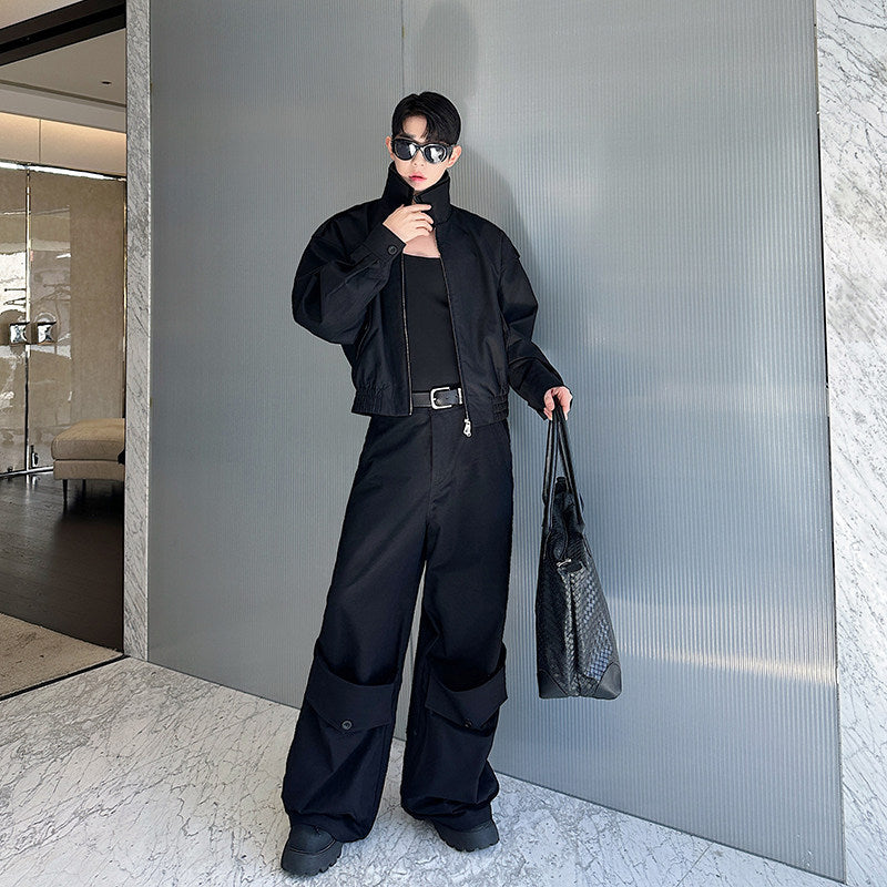 Lapel Jacket and Wide-Leg Pants Set