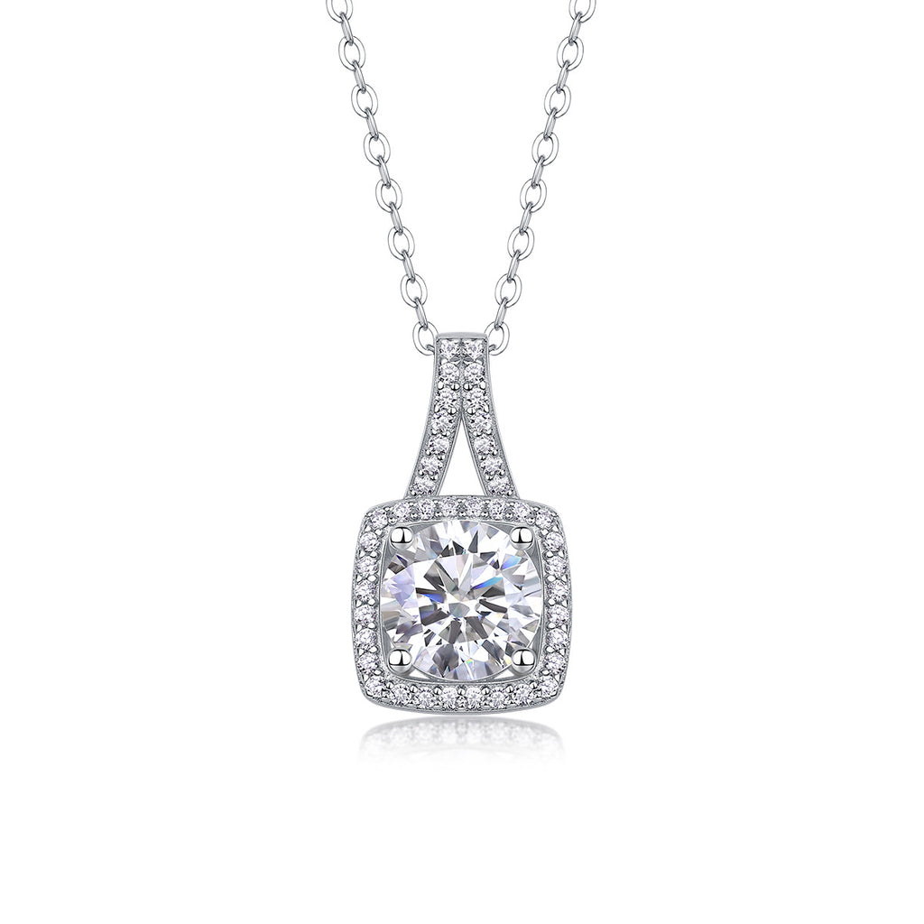 Sterling Silver Moissanite Geometric Pendant Necklace
