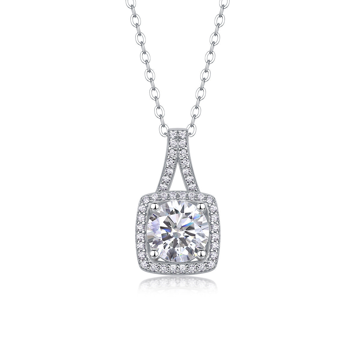 Sterling Silver Moissanite Geometric Pendant Necklace