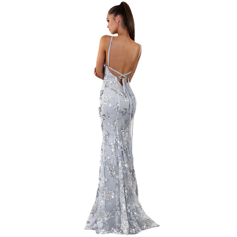 Women's Strappy V-Neck Sequins Dress