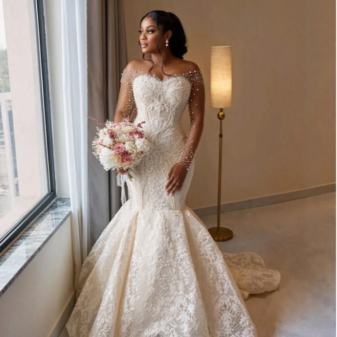 Long Sleeve Lace Mermaid Wedding Dress
