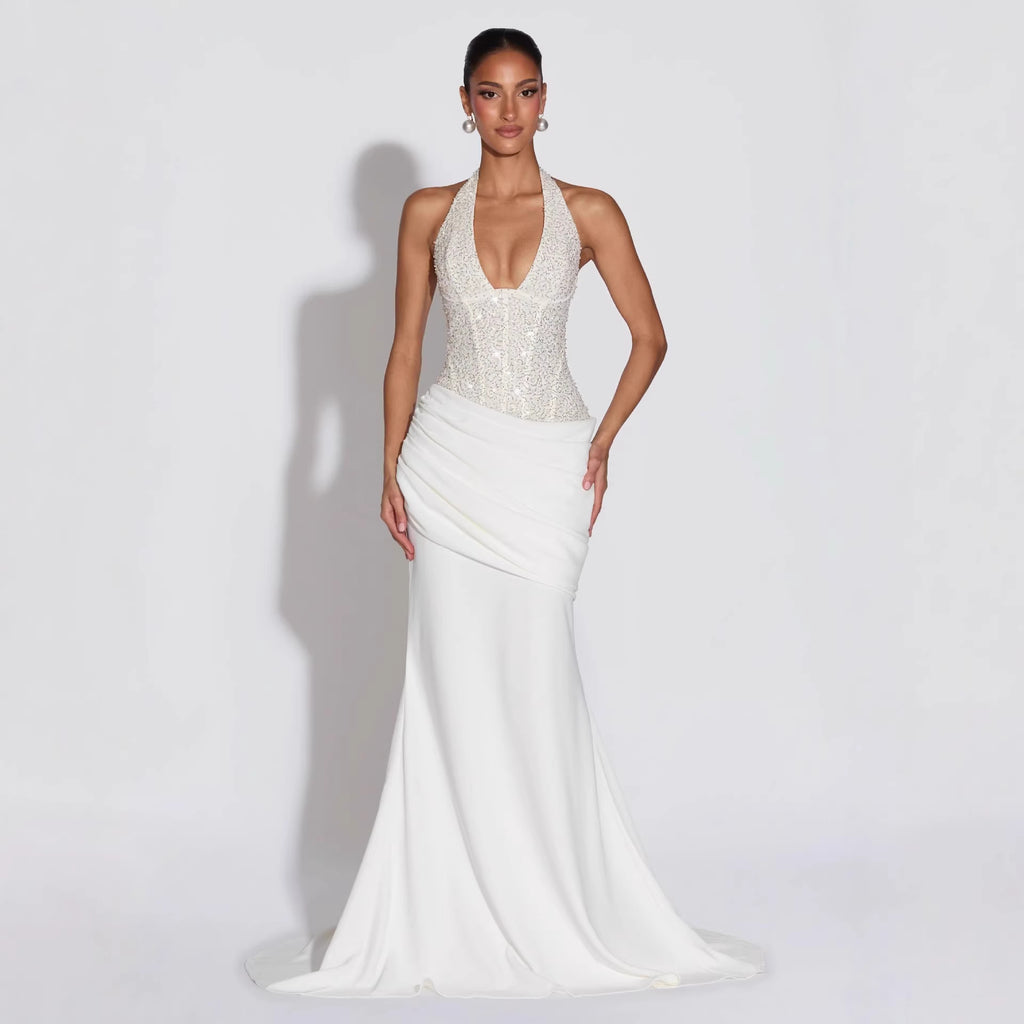 Sequin Halter Party Evening Gown
