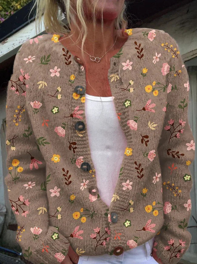 Womens 3D Printed Loose Cardigan