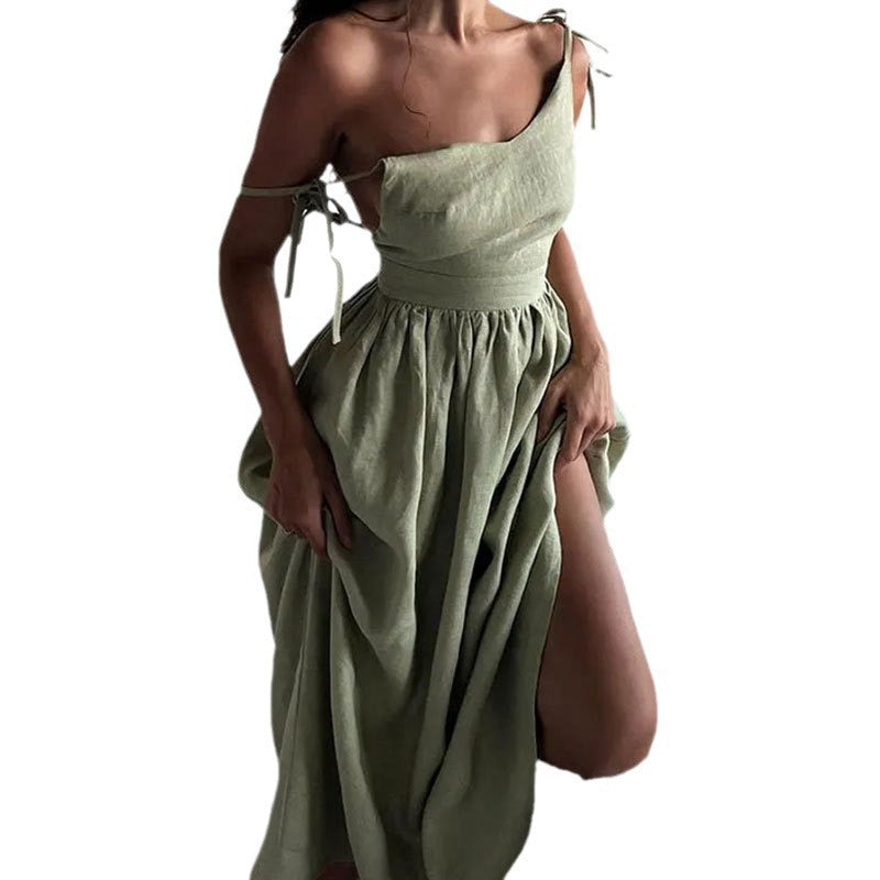 Womens Backless V-Neck Dress