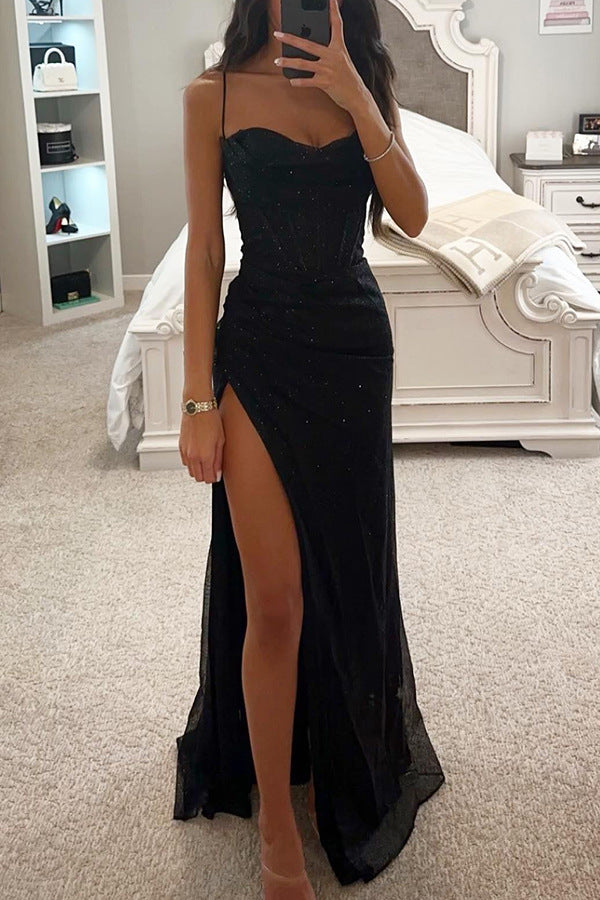 Sling Neck A-Line Long Dress