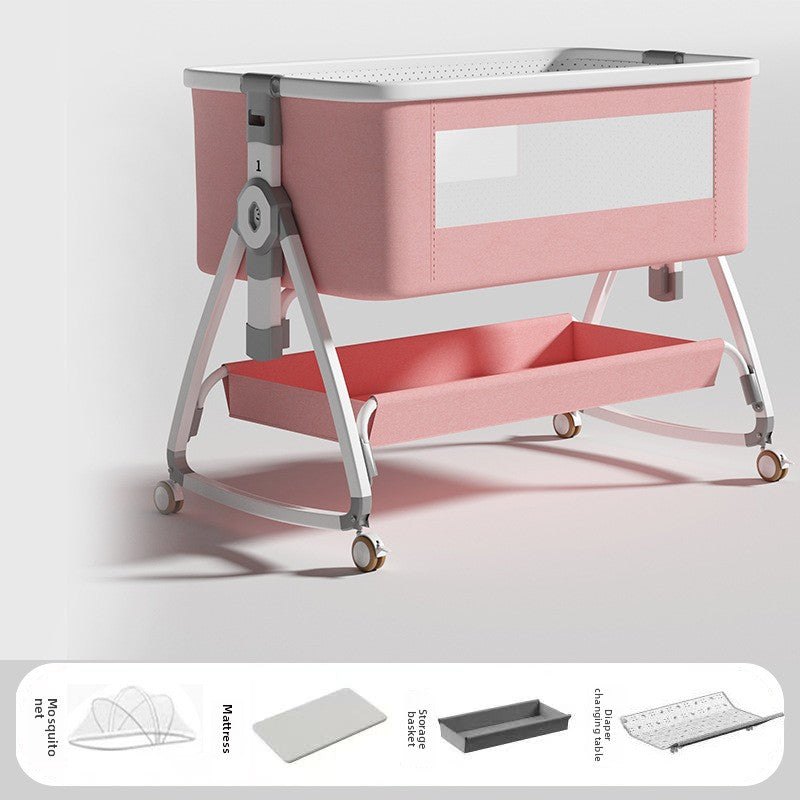 Baby Crib Multifunctional Mobile Foldable Changing Table Splicing Large Bed