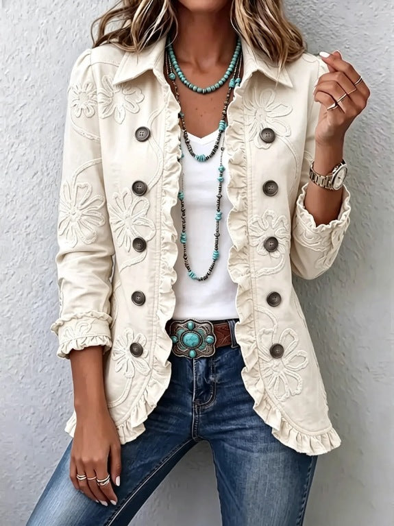 Women's Floral Print Slim-Fit Double-Breasted Jacket