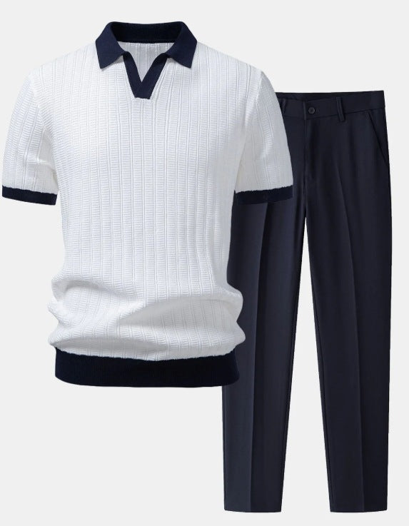 Men Casual Loose Beach Short Sleeve Shirt and Pants Two-Piece Set