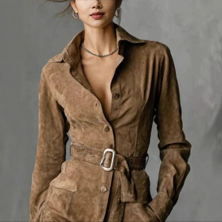 Long-Sleeve Shirt Dress with Belt