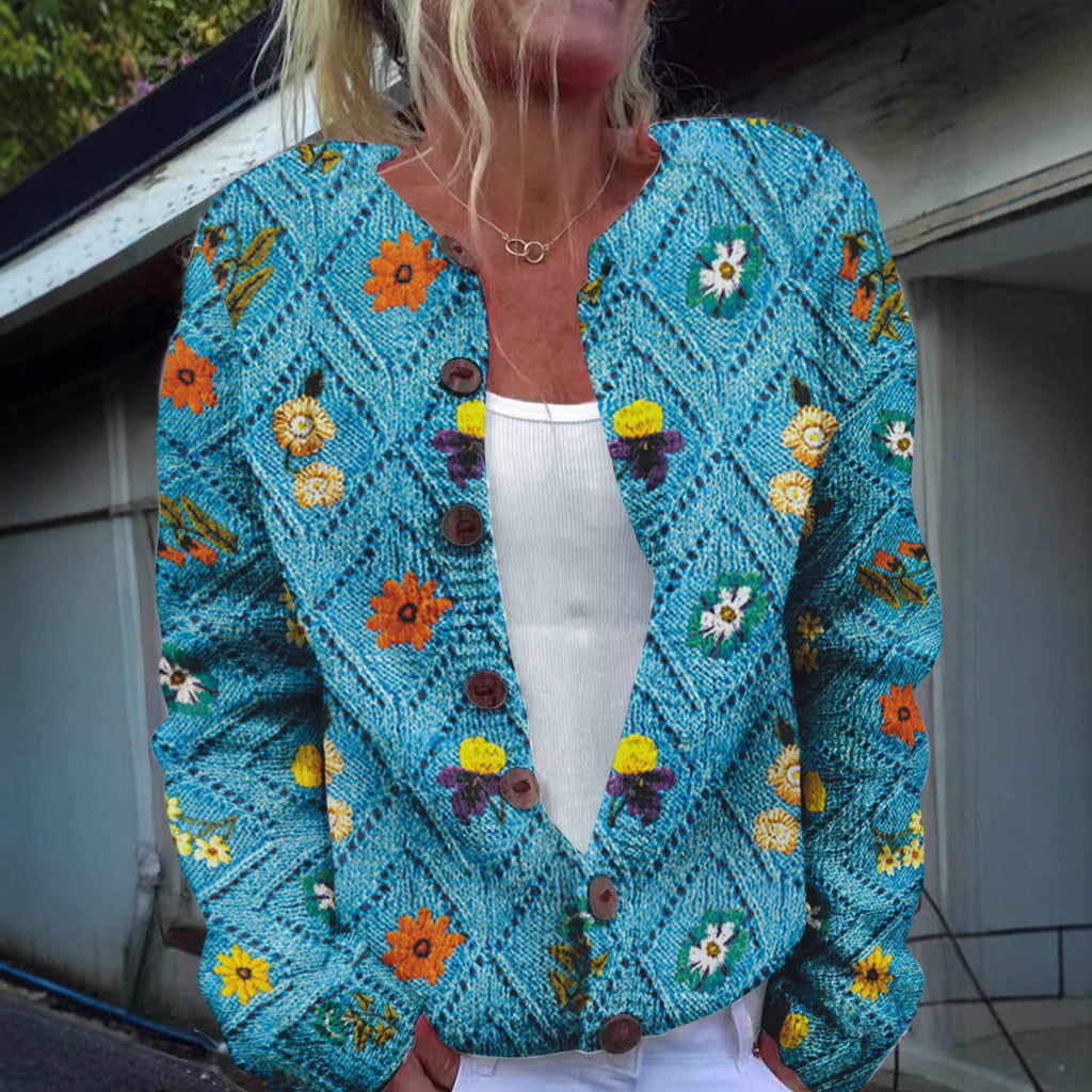 Womens 3D Printed Loose Cardigan