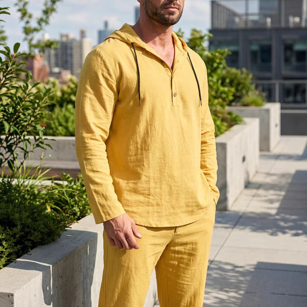 Men's Long Sleeve Hooded Casual Jumpsuit Loungewear One-Piece Set