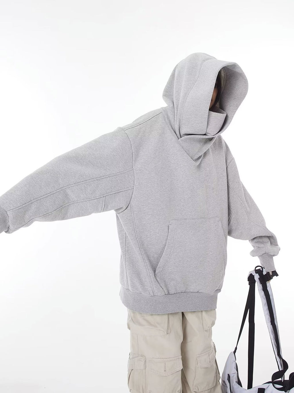 American-Style Functional Hooded Sweatshirt with High Collar