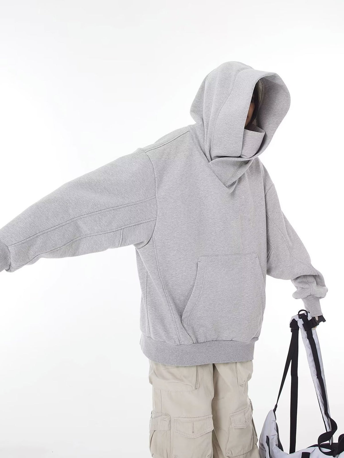 American-Style Functional Hooded Sweatshirt with High Collar