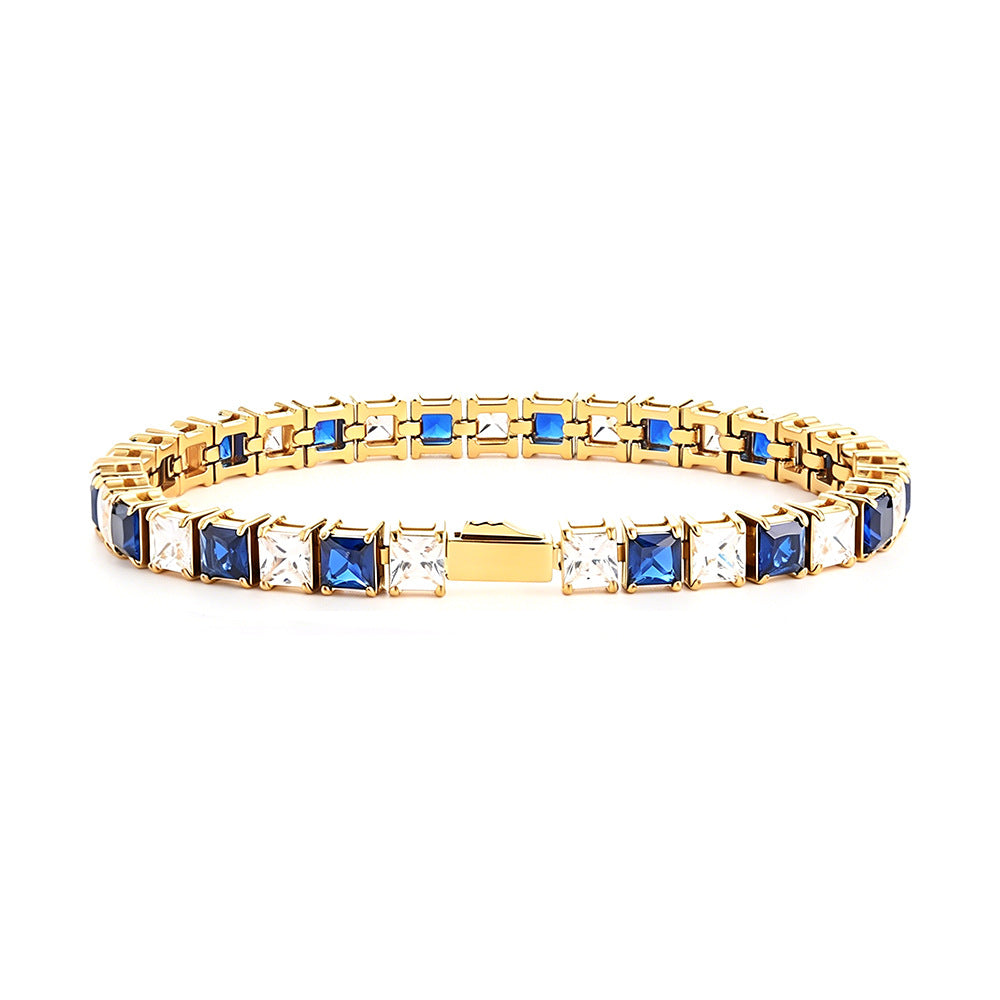 Stainless Steel Tennis Chain Bracelet Square Zircon Light Luxury Jewelry