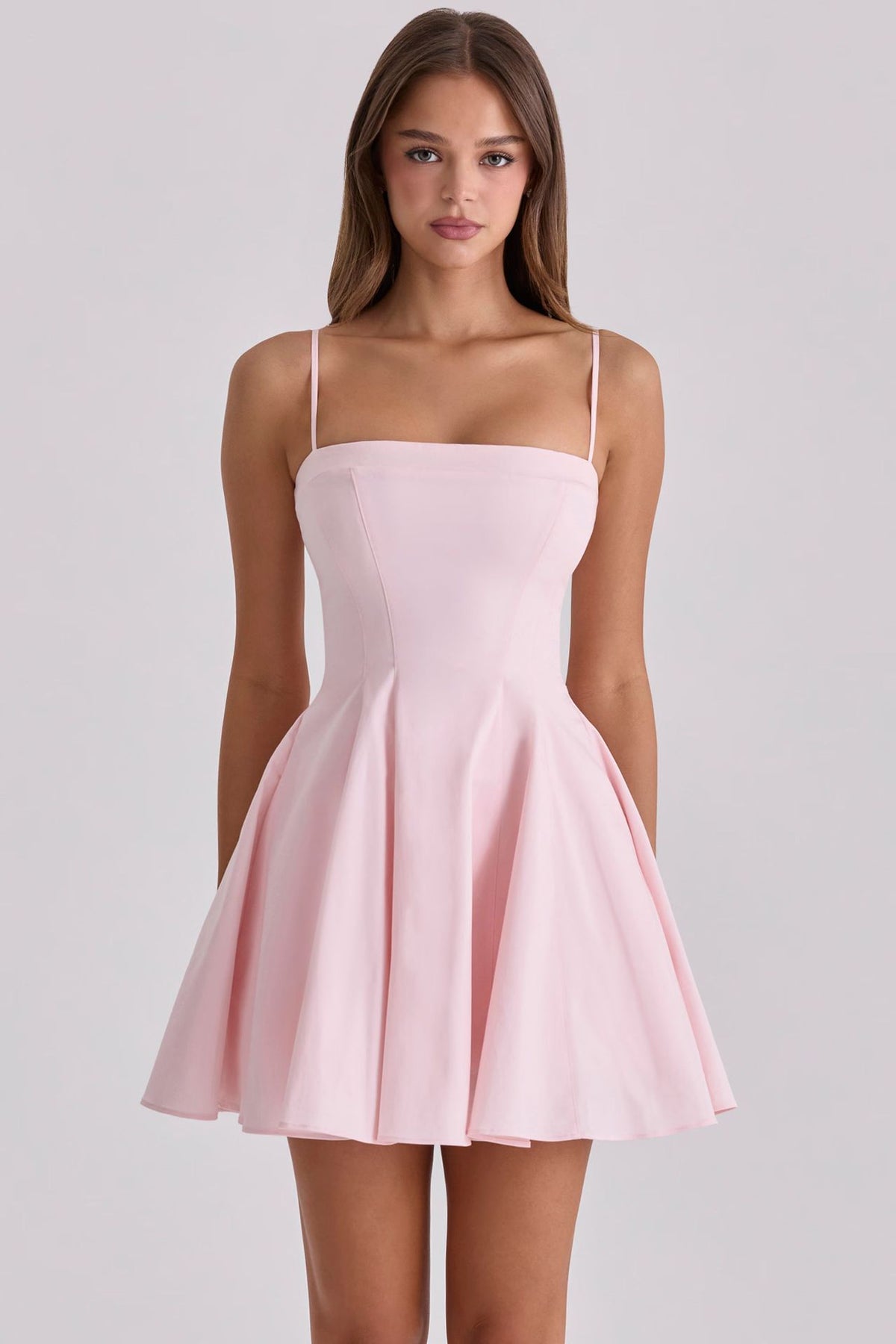 Popular Spaghetti Strap Waist-Cinching A-Line Short Dress French-Style Fishbone Waist-Slimming Dress