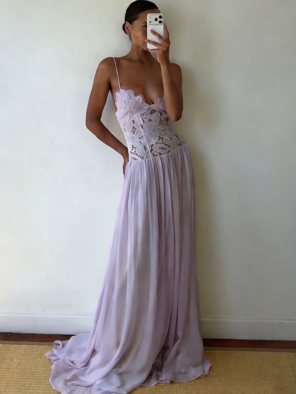Floral Lace Strappy Long Dress