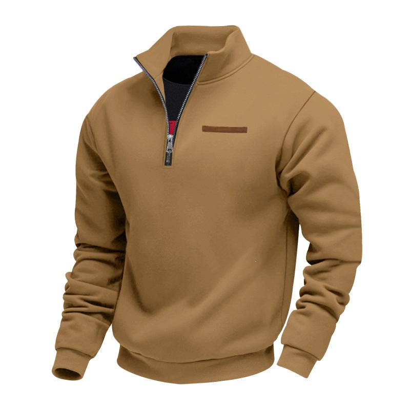 Men's Heavy Fleece Half-Zip Stand Collar Sweatshirt