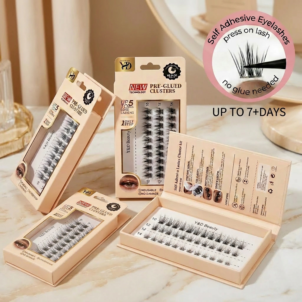 Press-type pre-applied adhesive eyelashes