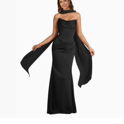 Women's Halter Neck Satin Fishtail Long Evening Dress