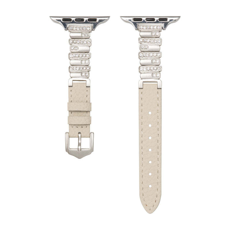 Irregular Diamond-Encrusted Leather Strap for Apple Watch Series 1-11