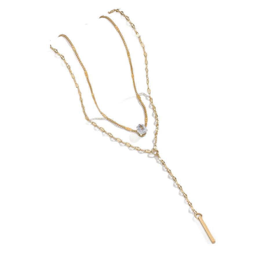 Y-Shaped Tassel Rhinestone Layered Necklace