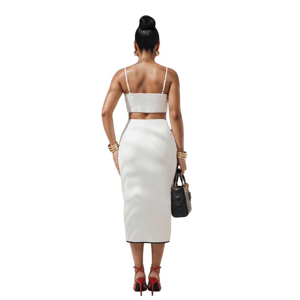 Spliced Camisole and Asymmetrical Skirt Set