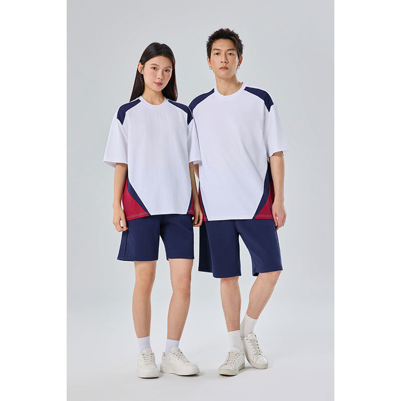 Men's Loose Fit Round Neck Short Sleeve T-Shirt Color Block Breathable Customizable