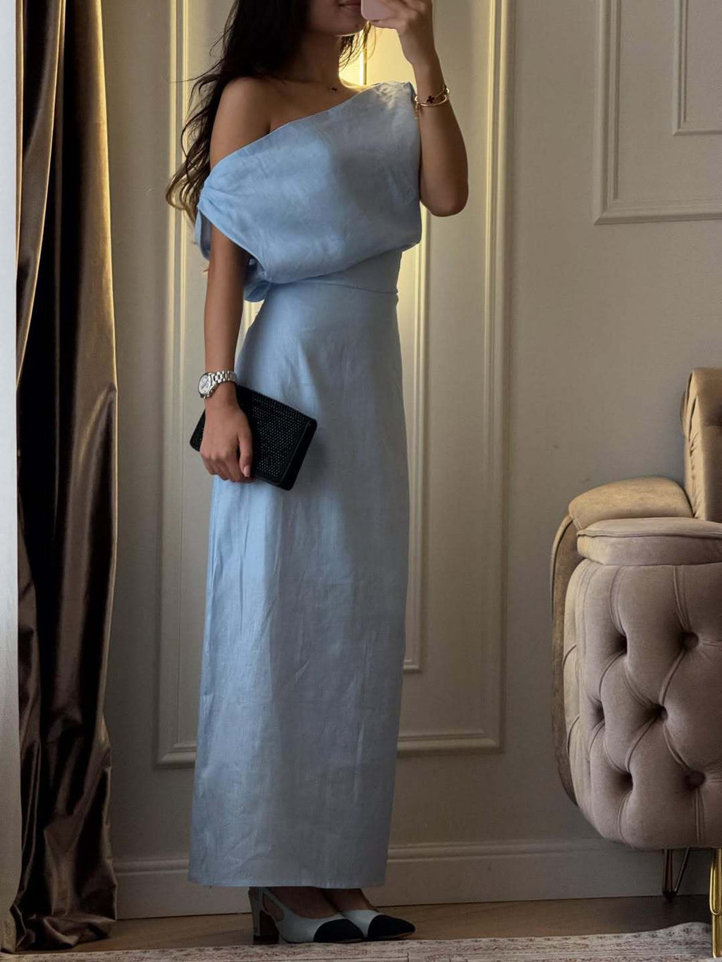 Off-Shoulder Linen Dress